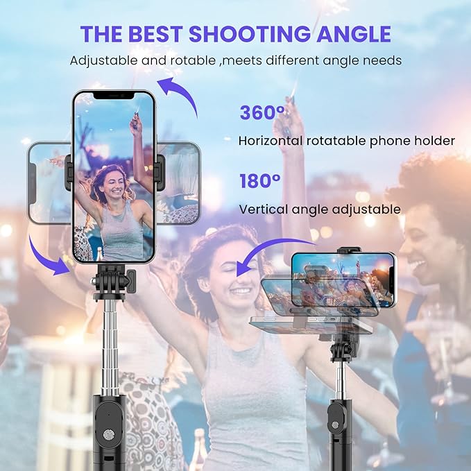 RoyaleGlow 6 In 1 Wireless Bluetooth Selfie Stick With Fill Light