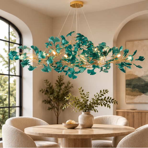 Royelux Modern LED Acrylic Ginkgo Leaf Linear Chandelier Hanging Light Fixture