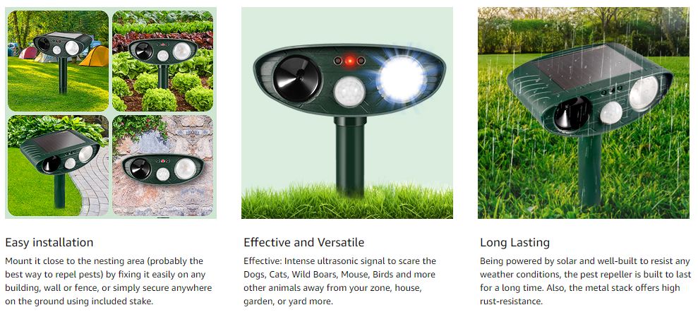 Luxora Dog Outdoor Solar Ultrasonic Repeller - Get Rid of Dogs in 48 Hours or It's FREE