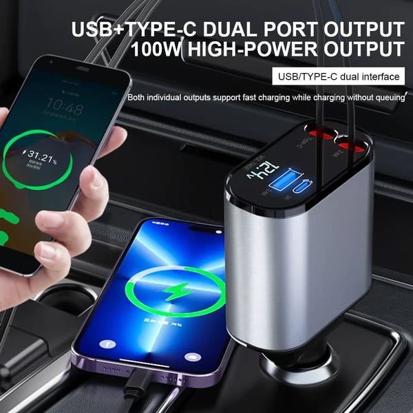 Royaleva Dual Port Charger Car Adapter with Type-C Cable