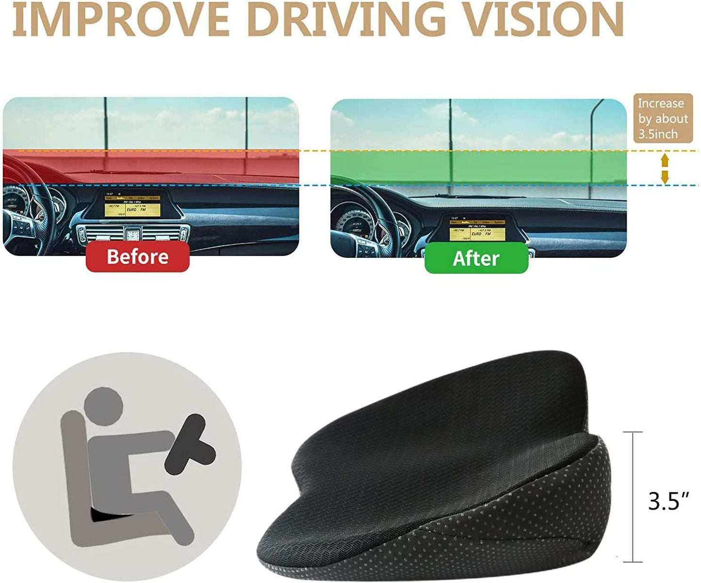 Luxora Car Seat Cushion for Shorter Drivers - Comfort Support