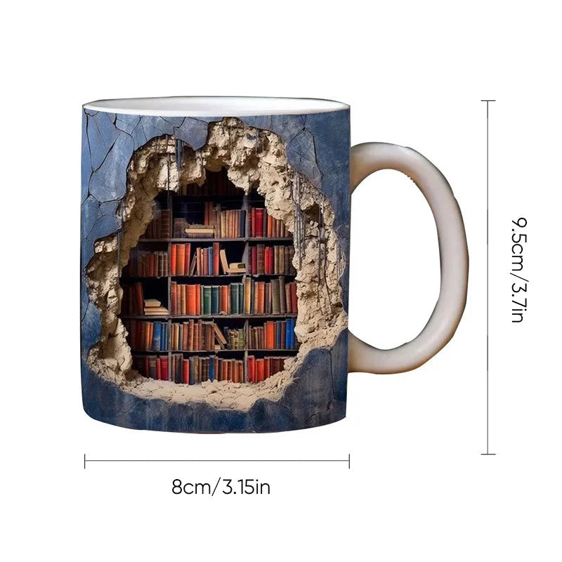 Royaleva 3D Library Bookshelf Mug, Coffee Mugs Gift for Book Lovers