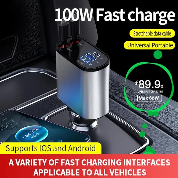 Royaleva Dual Port Charger Car Adapter with Type-C Cable