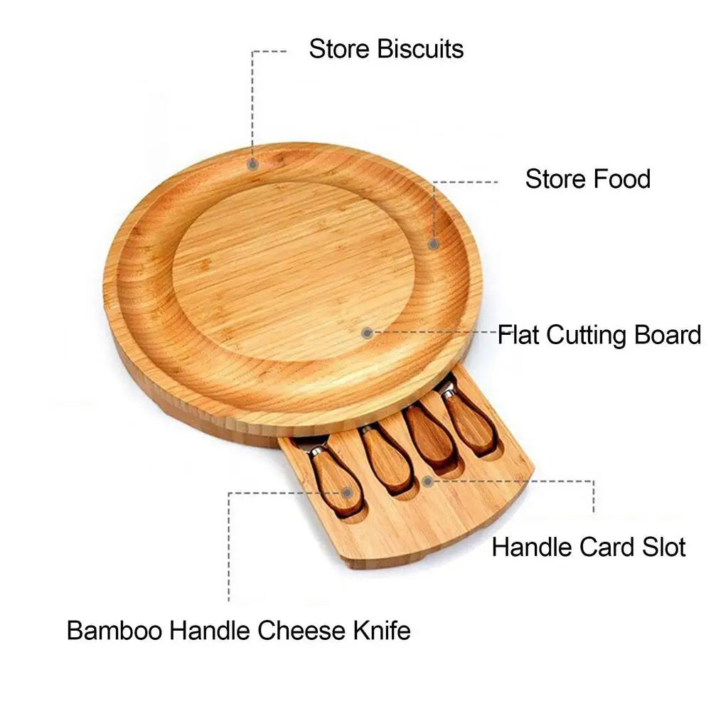 Luxora Bamboo Cheese Board with Integrated Drawer and Knives