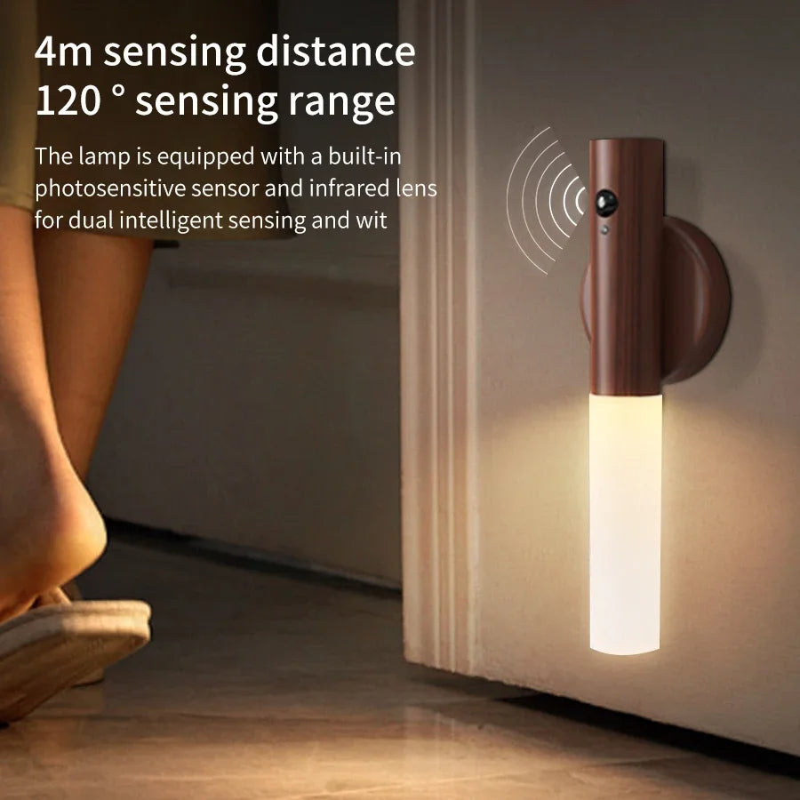 Luxora Wood Grain Motion Sensor Night Light with Magnetic Base