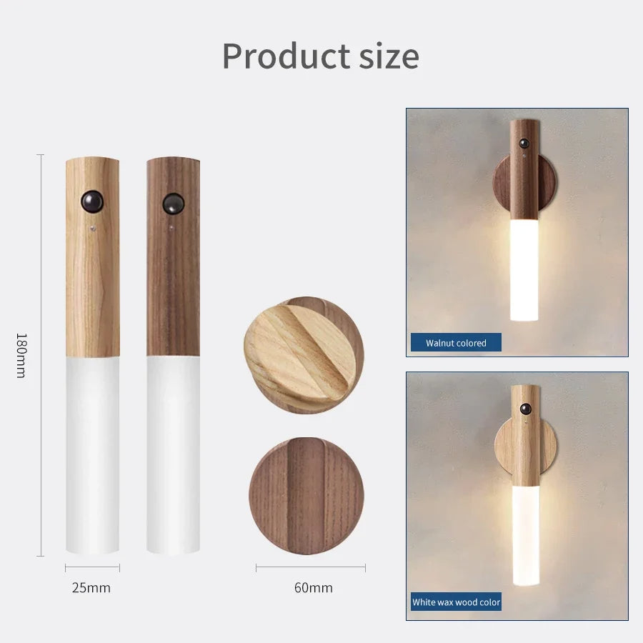 Luxora Wood Grain Motion Sensor Night Light with Magnetic Base