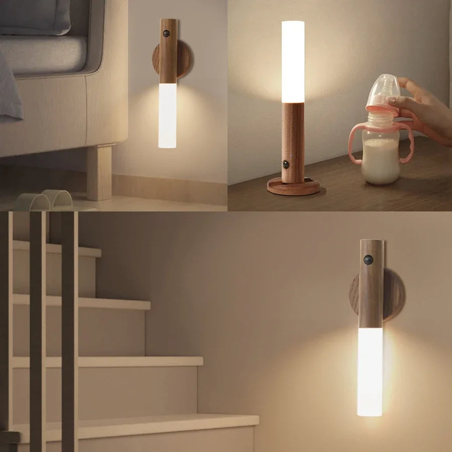 Motion Sensor Night Light – USB Rechargeable LED Wall Lamp with Magnetic Base & Warm Light for Bedrooms & Hallways