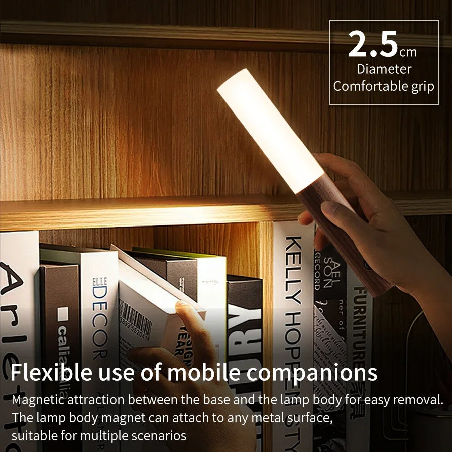 Luxora Wood Grain Motion Sensor Night Light with Magnetic Base