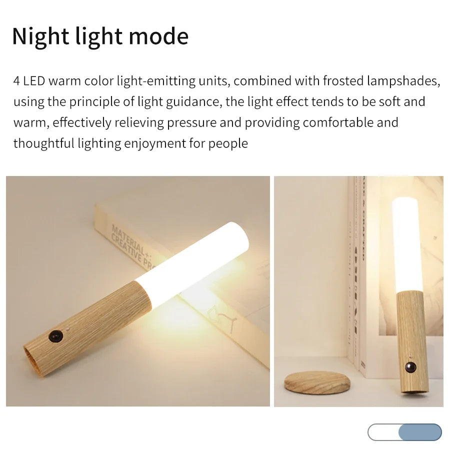 Luxora Wood Grain Motion Sensor Night Light with Magnetic Base
