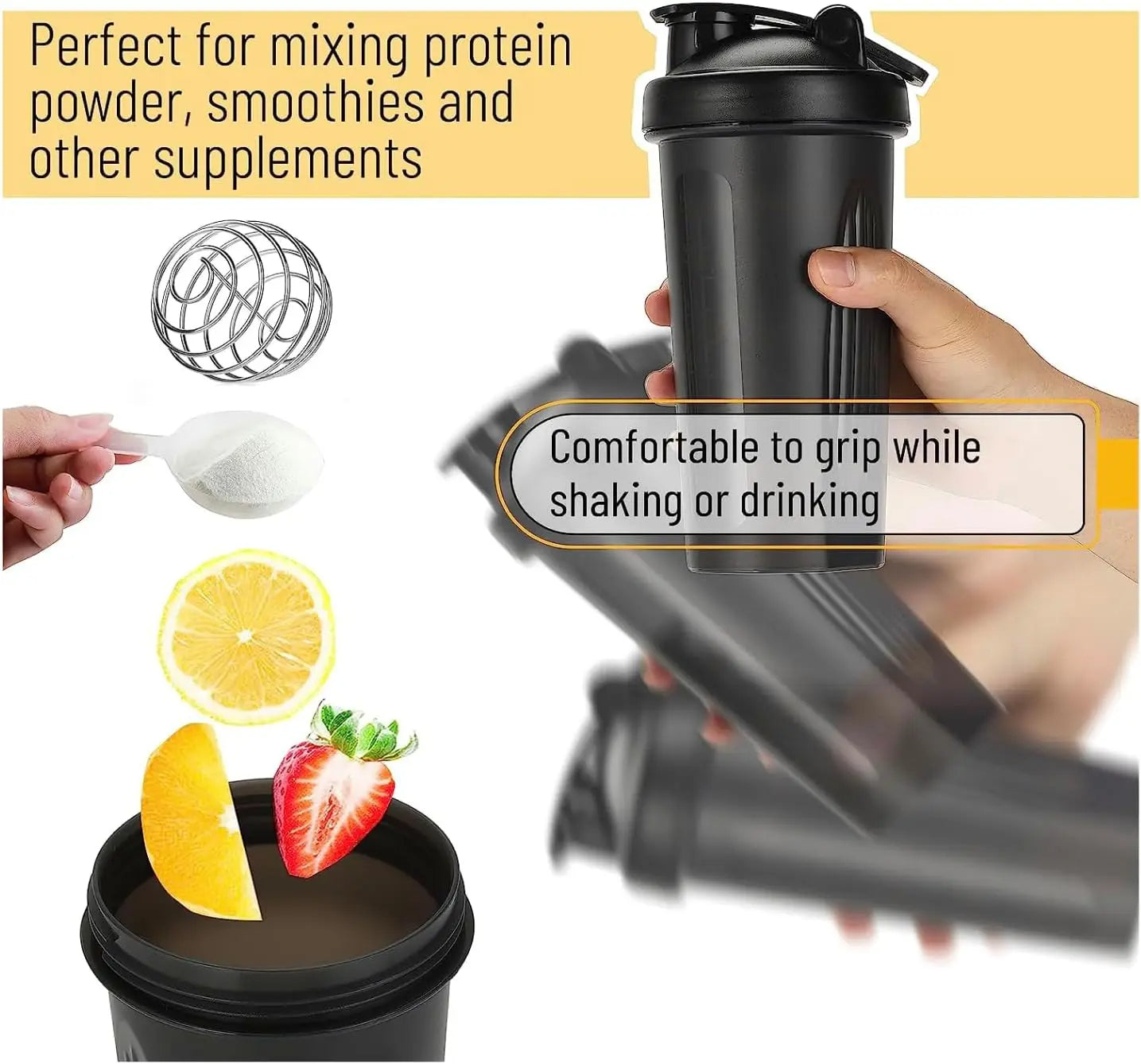 Luxora 600ml Leak-Proof Protein Shaker Bottle with Mixing Ball