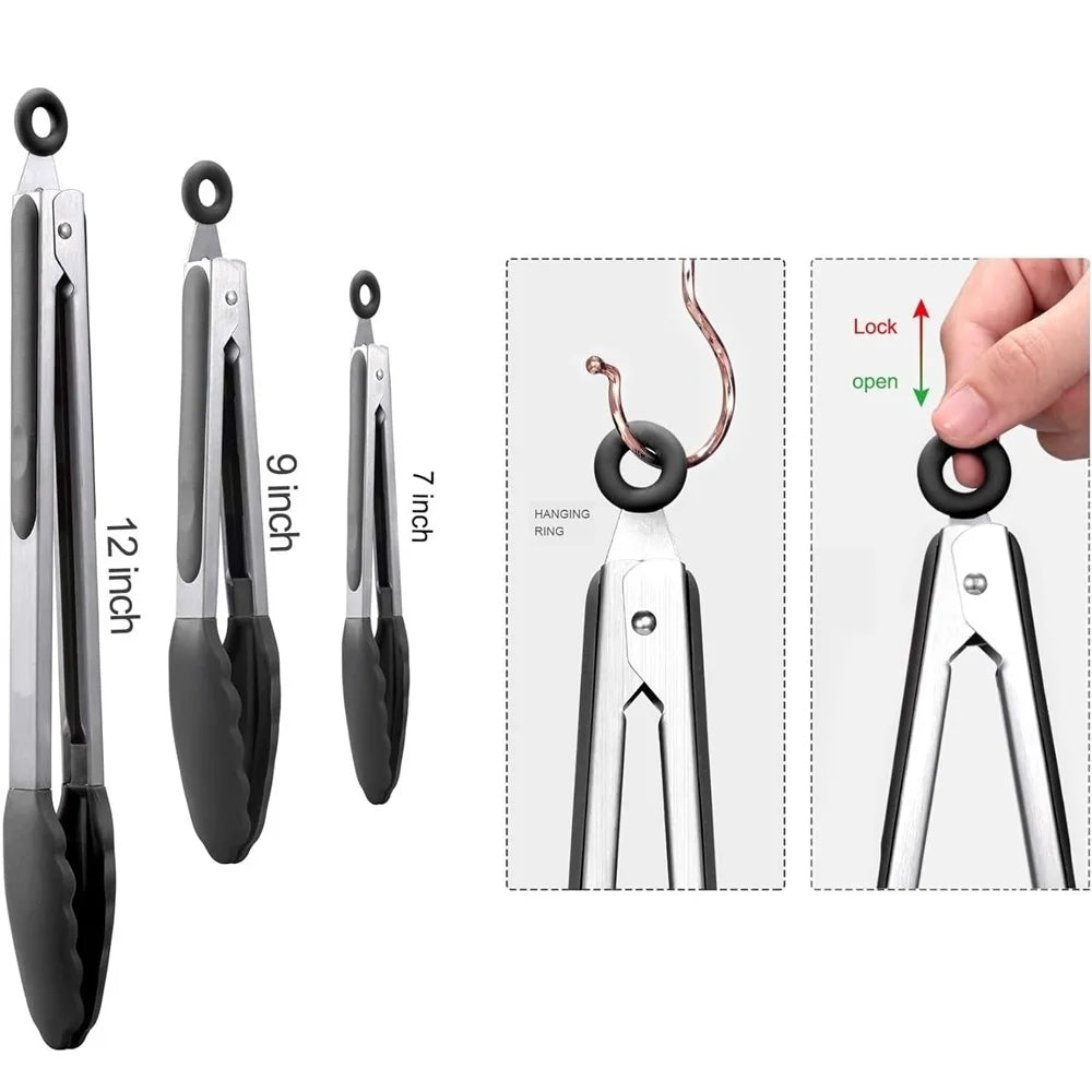 Royaleva Silicone Kitchen Tongs (3-Piece Set) - Heat-Resistant and Durable