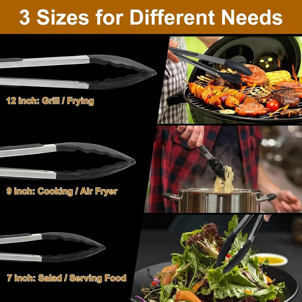 Royaleva Silicone Kitchen Tongs (3-Piece Set) - Heat-Resistant and Durable