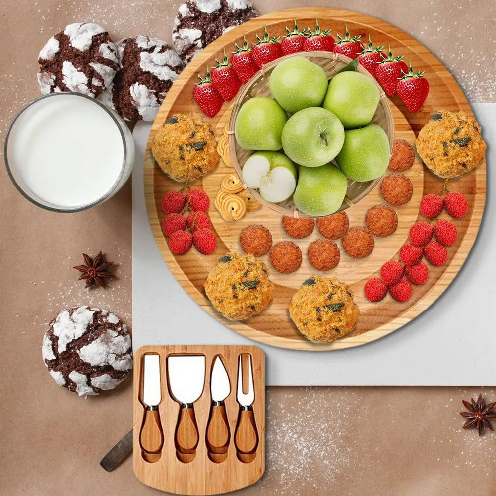 Luxora Bamboo Cheese Board with Integrated Drawer and Knives