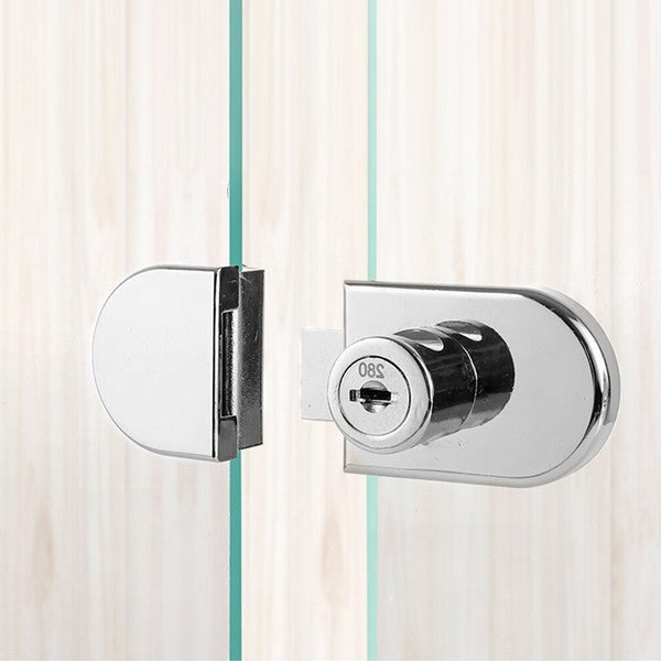 Child safety glass cabinet lock with key – easy-to-install transparent security lock for drawers, cupboards, and glass doors, includes two keys for anti-theft and baby-proofing.