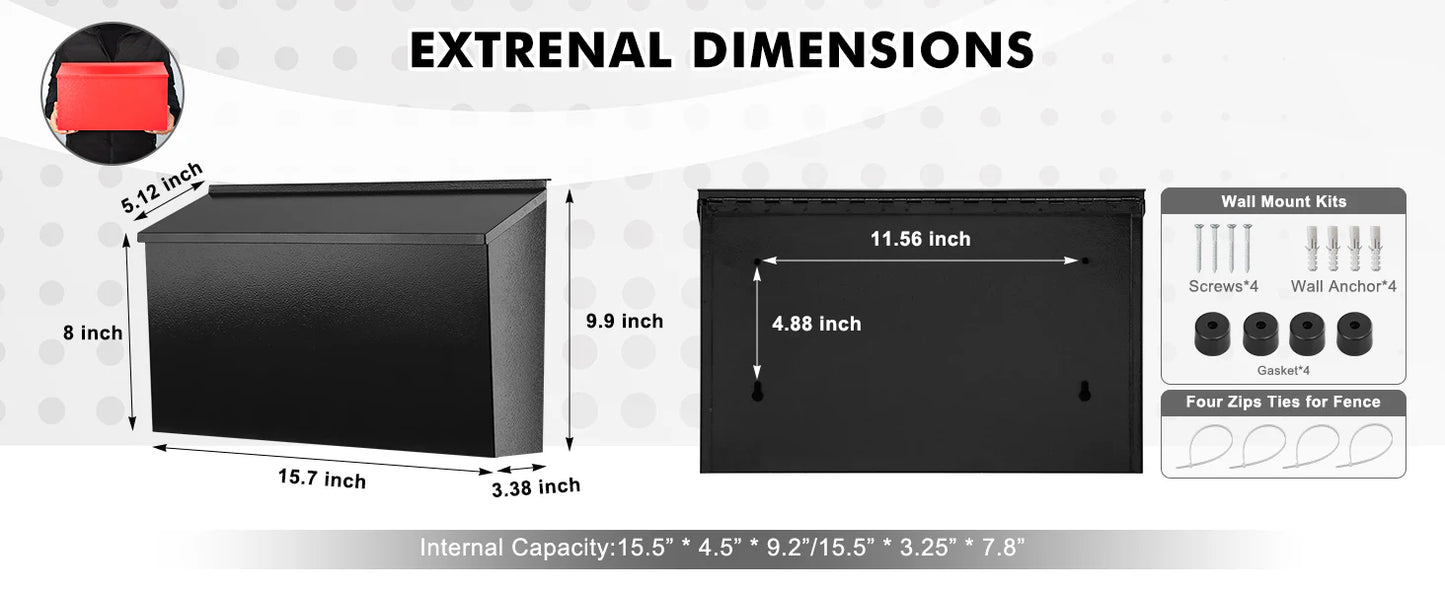 RoyaleGlow Large Capacity Wall-Mount Mailbox for Home