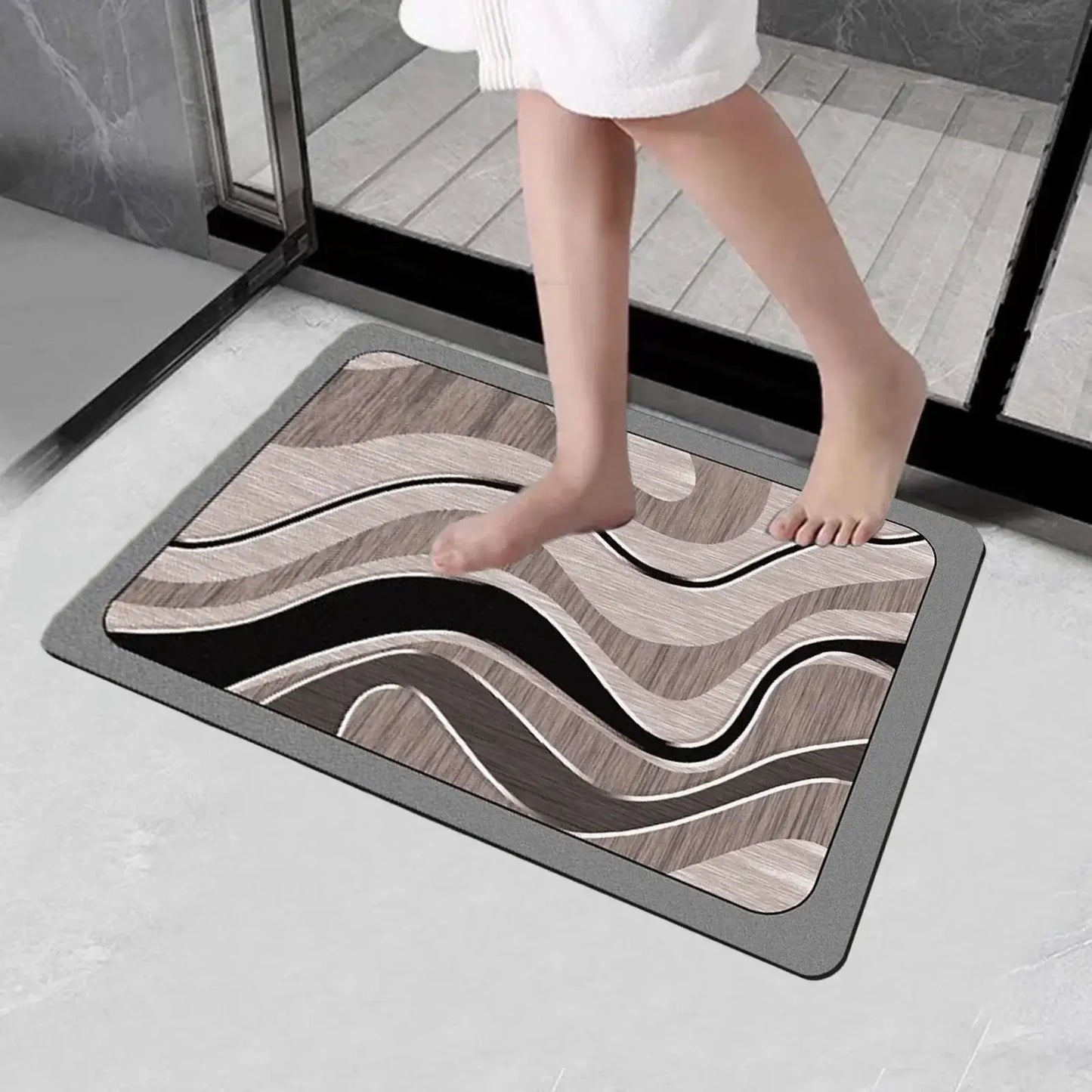 Royallure Geometric Diatomite Bath Mat – Quick-Dry, Non-Slip, Rubbery Backing Modern Design