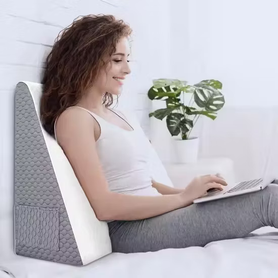 Ergonomic Memory Foam Wedge Pillow – Certified Cushion for Heartburn Relief, Snoring, and Postoperative Comfort with Breathable Cover & Storage Pockets