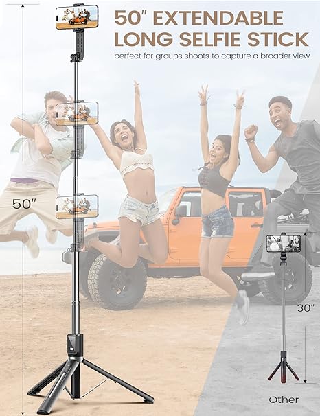 RoyaleGlow 6 In 1 Wireless Bluetooth Selfie Stick With Fill Light