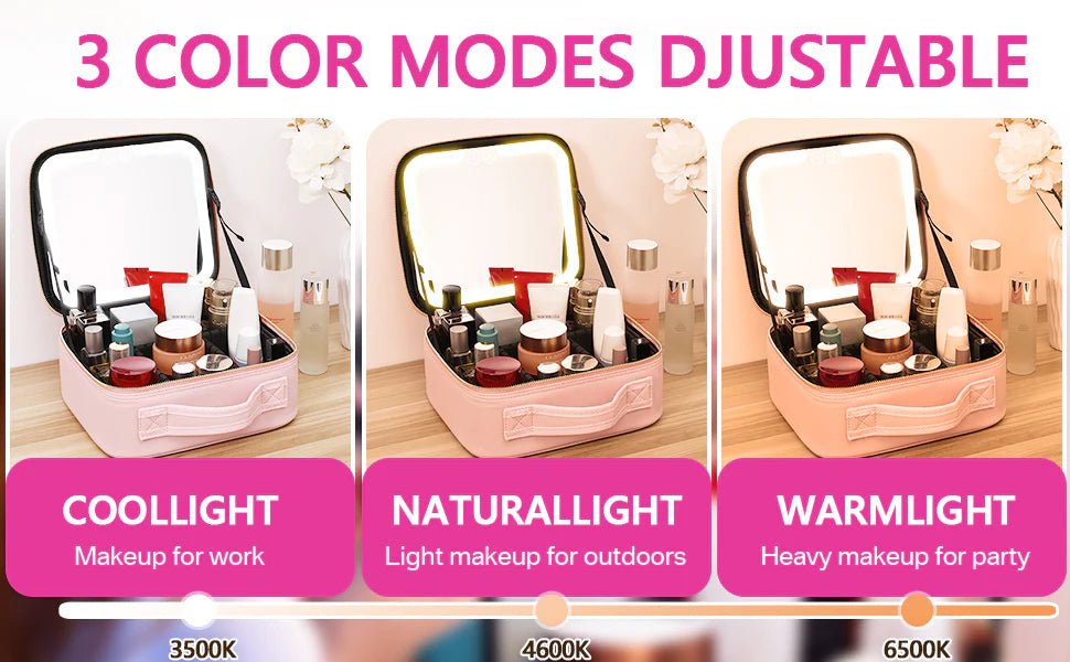 RoyaleGlow Makeup Bag with Mirror and Lights for Travel