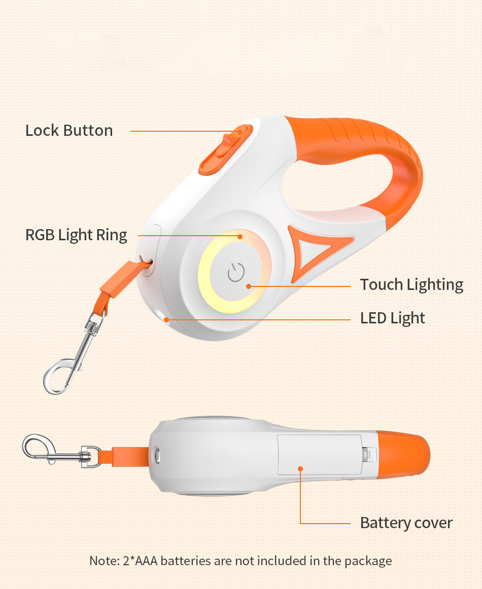 Luxora Retractable Dog Leash with LED Light and Comfort Grip