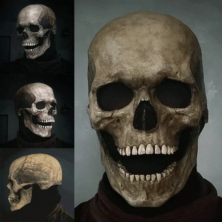 RoyaleGlow Movable Jaw Realistic Full Head Skull Mask - Human Skeleton Mask for Halloween Party