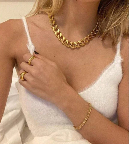 Royaleva 18K Gold Cuban Chunky Chain Necklace 17.5"