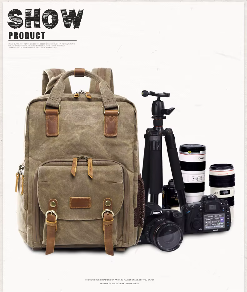 Royaleva Waterproof Waxed Canvas Camera Backpack 30cm