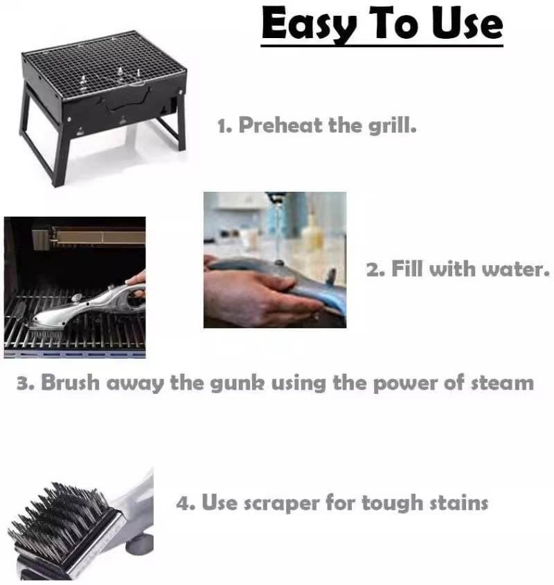 RoyaleGlow Barbecue Grill Outdoor Steam Cleaning Brush BBQ Cleaner Charcoal Scraper