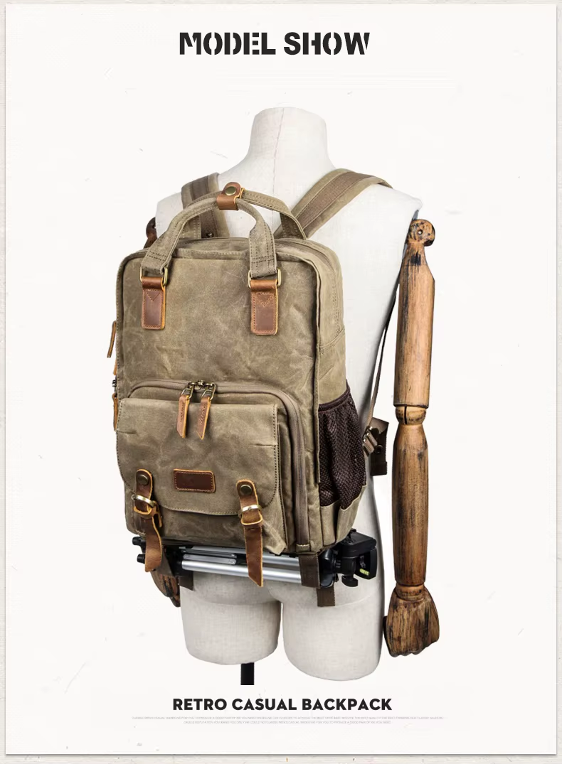 Royaleva Waterproof Waxed Canvas Camera Backpack 30cm