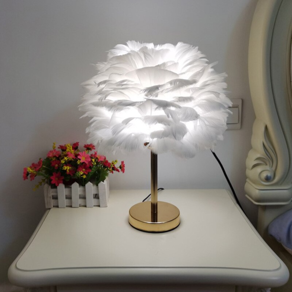 Royallure Feather LED Modern Table Lamp - 7 Colors - Lamp / White feather