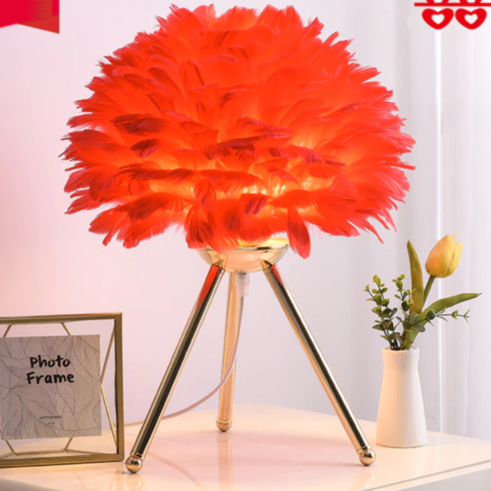 Royallure Feather LED Modern Table Lamp - 7 Colors - Tripod Golden lamp holder / Red feather