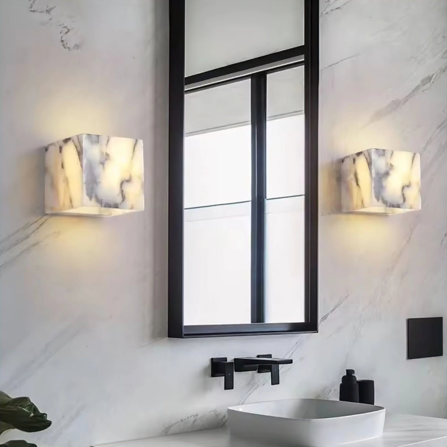Royelux Modern Natural Marble Wall Sconce | Elegant Stone & Brass Wall Light
