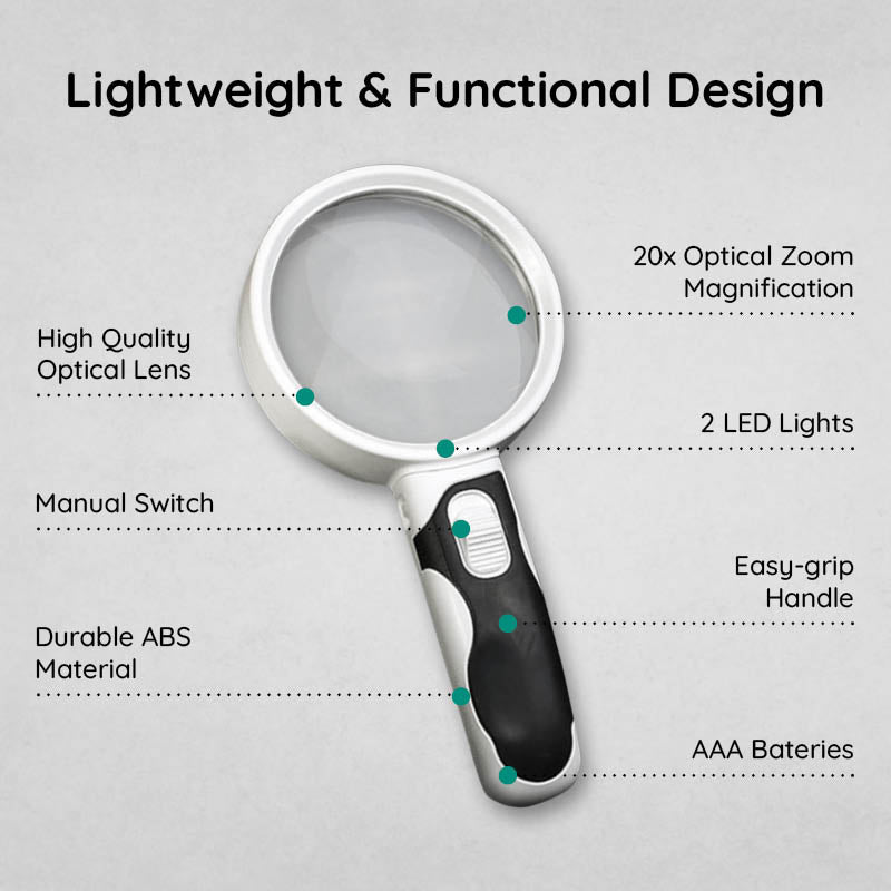 Luxora Optical Magnifying Glass with LED Light 20X Zoom