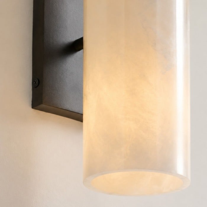 RoyaleGlow Modern Alabaster Wall Sconce - Brass Vanity Light Fixture