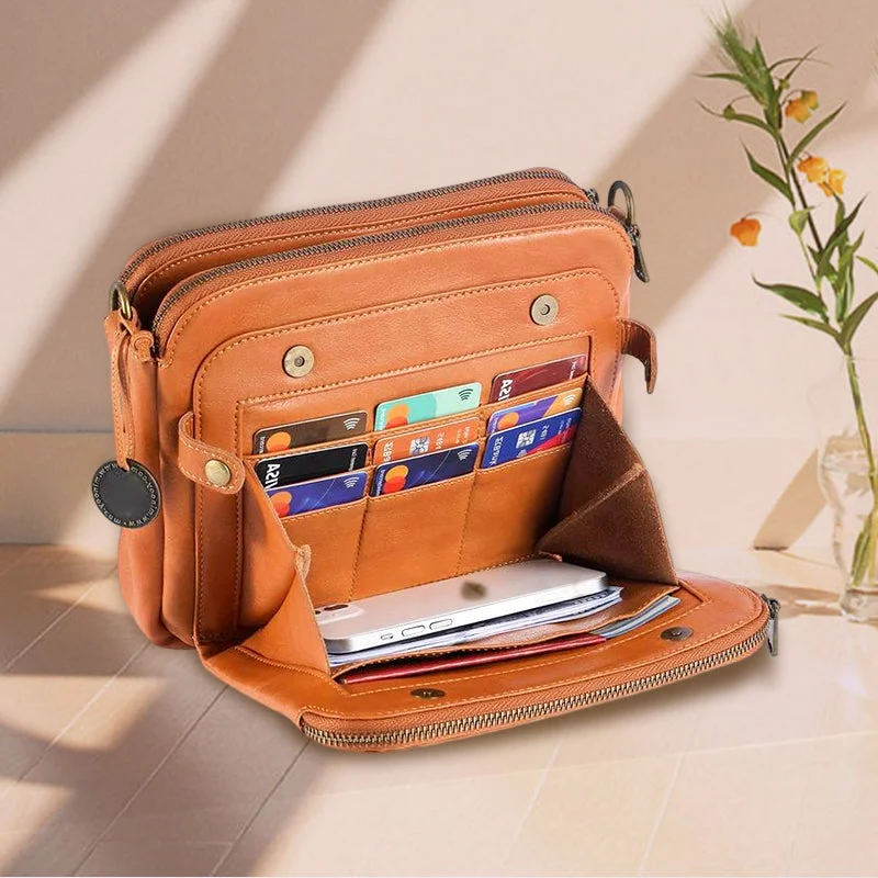 LuxRoyale Three-Layer Crossbody Leather Shoulder Bag & Clutch