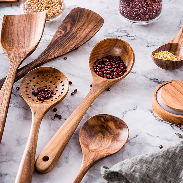 Luxora Premium Natural Teak Wood Kitchen Utensils Set