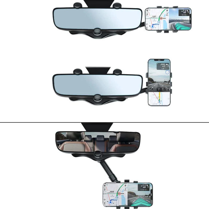 Royaleva Rotatable and Retractable Car Phone Holder - 360 Degree Rear View Mirror Phone Holder