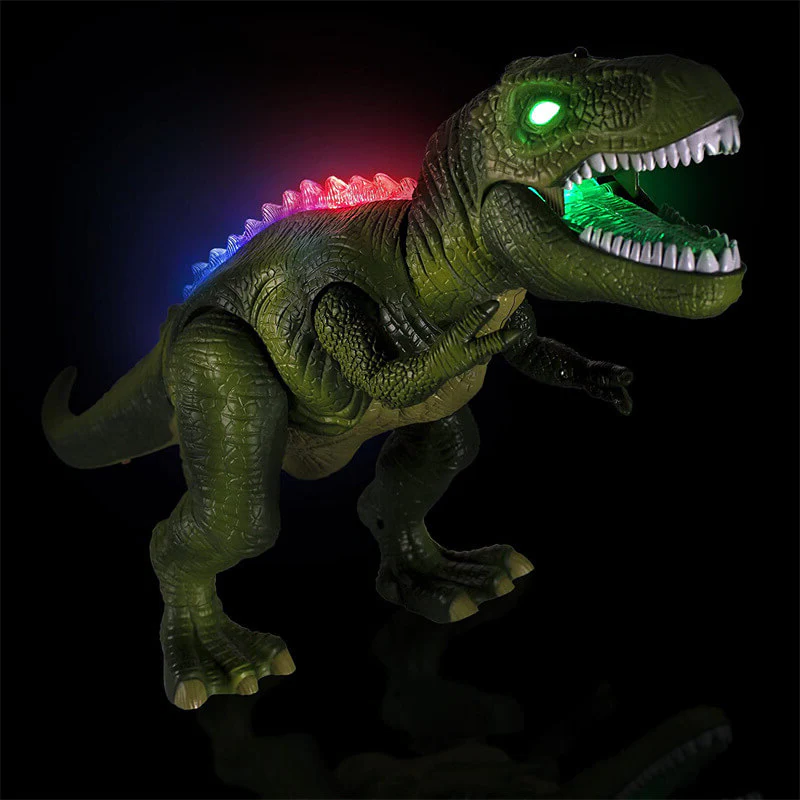 Remote Control T-Rex Dinosaur Toy With LED Light-Up Spikes Realistic Roaring Sounds Walking And Head-Shaking Motion 2.4GHz Controller 50M Range Durable ABS For Kids Ages 3 And Up 17-Inch Jurassic Toy