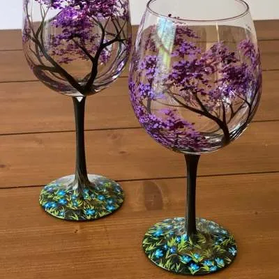 Luxora Four Seasons Tree Wine Glasses – Hand Painted Art