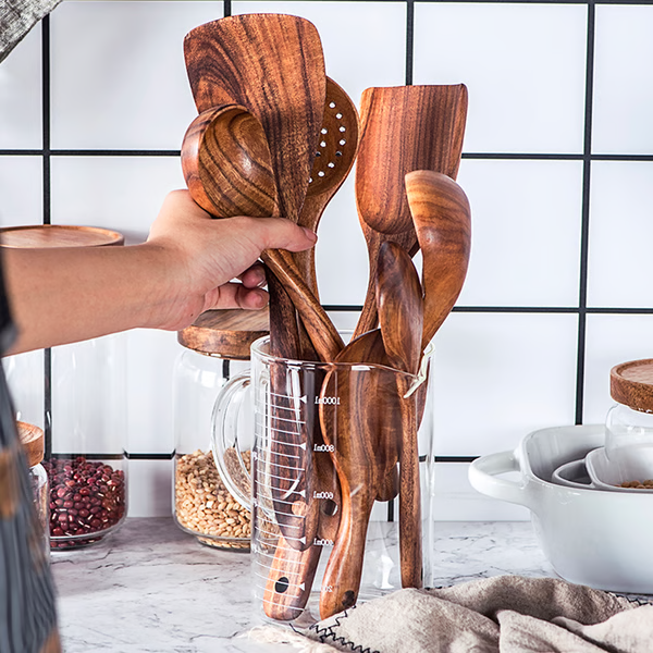 Luxora Premium Natural Teak Wood Kitchen Utensils Set