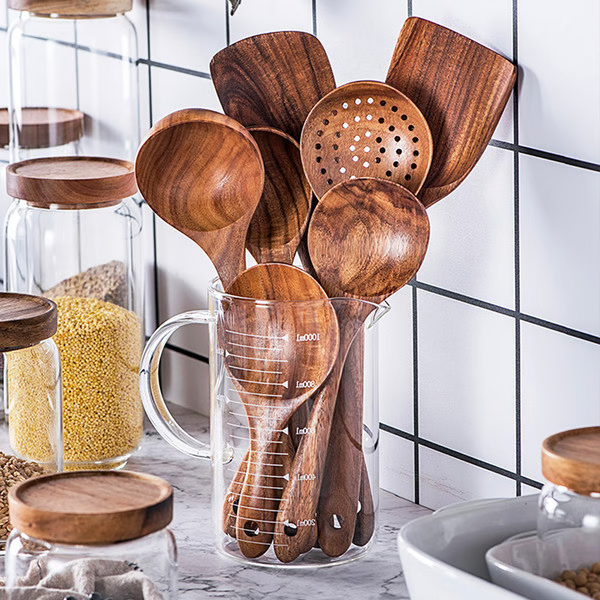 Luxora Premium Natural Teak Wood Kitchen Utensils Set