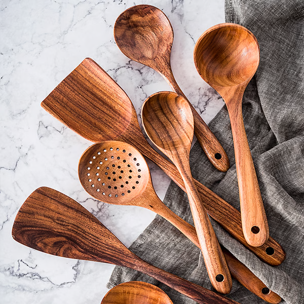 Luxora Premium Natural Teak Wood Kitchen Utensils Set