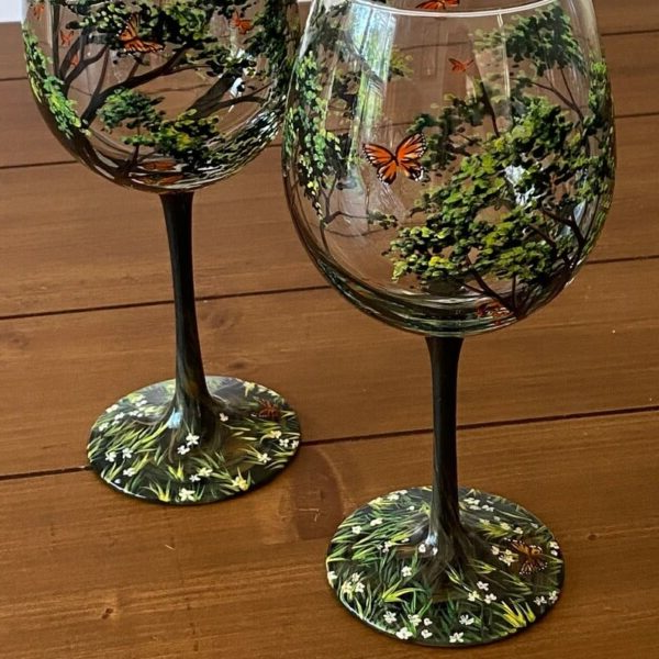 Luxora Four Seasons Tree Wine Glasses – Hand Painted Art