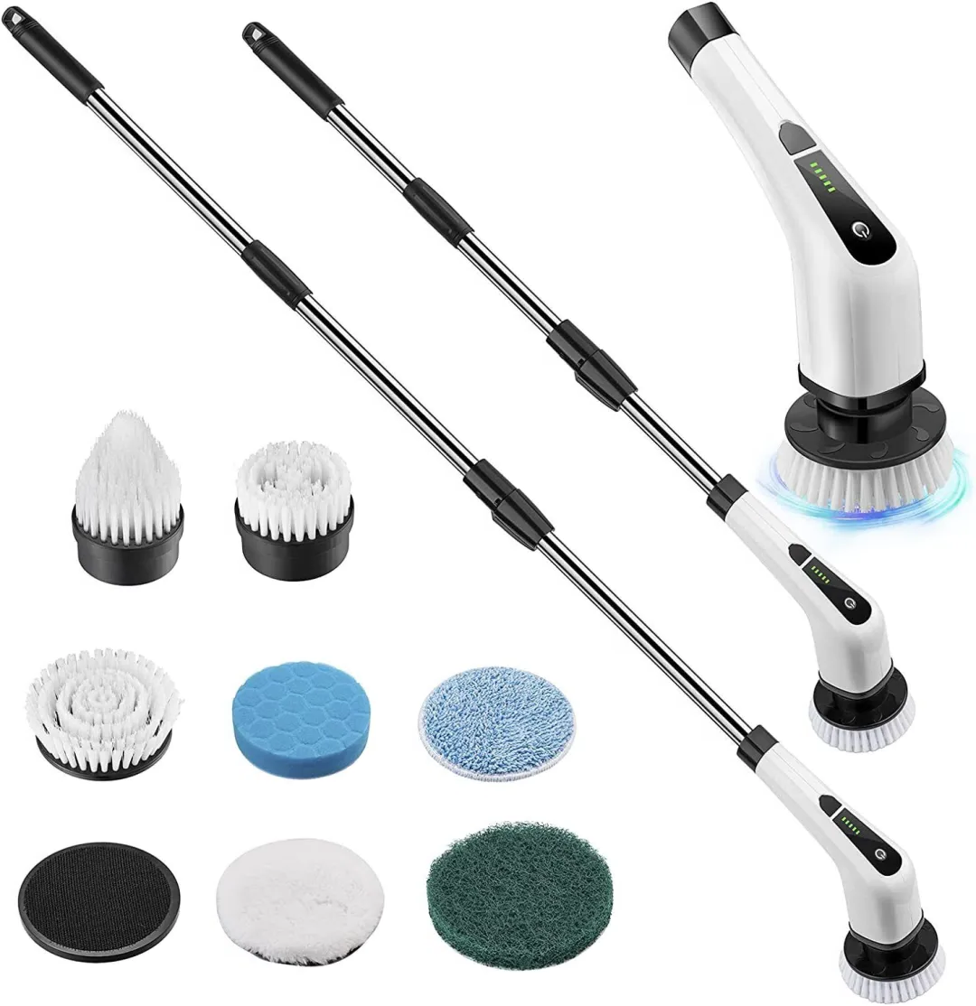 Luxora Electric Spin Power Scrubber Cordless Cleaning Brush Long Handle 7 Heads