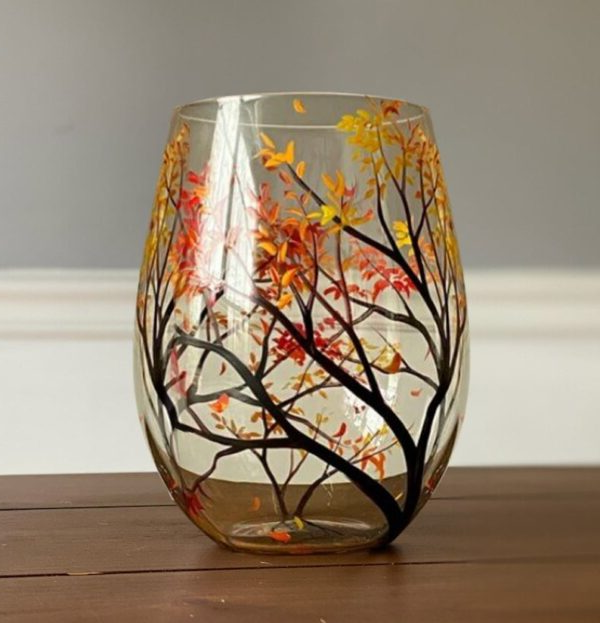 Luxora Four Seasons Tree Wine Glasses – Hand Painted Art