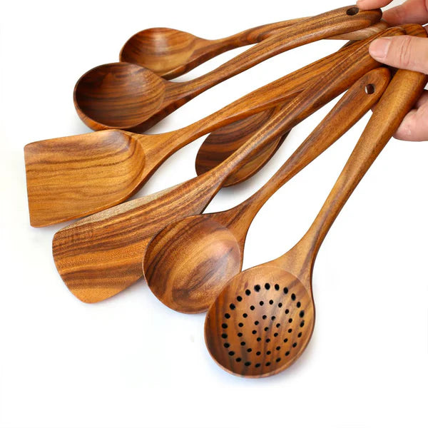 Luxora Premium Natural Teak Wood Kitchen Utensils Set