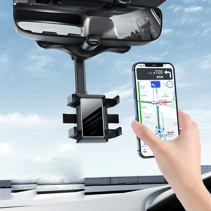 Retractable And Rotatable Car Phone Holder With 360° Adjustable Arm Rearview Mirror Mount Scratch-Resistant Silicone Grips High-Temperature ABS Stable 4-Jaw Design For Safe Hands-Free Driving