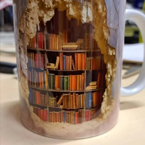 Royaleva 3D Library Bookshelf Mug, Coffee Mugs Gift for Book Lovers