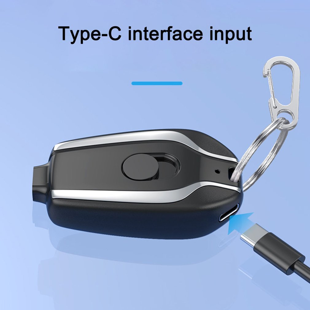Royallure Mini Portable Type-C Keychain Power Bank with Carabiner - 1500mAh Compact Charger