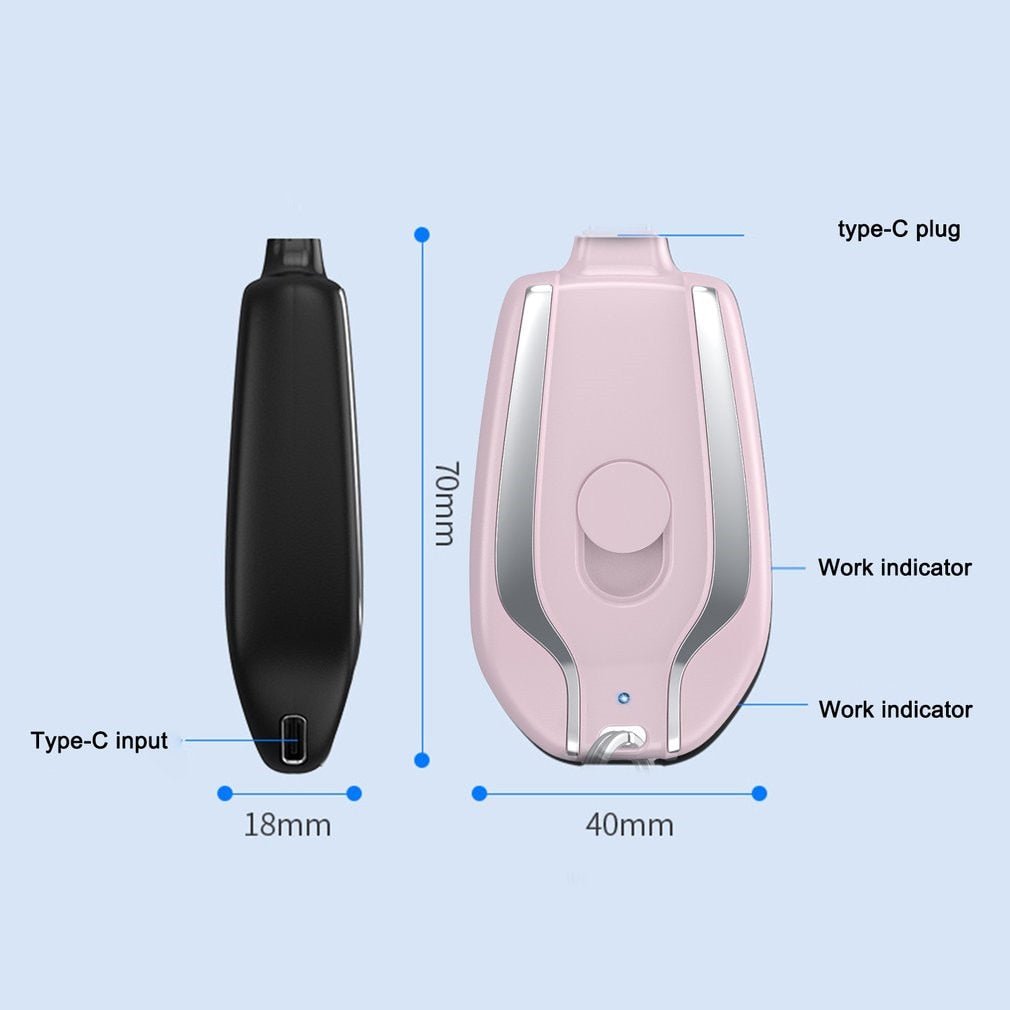 Royallure Mini Portable Type-C Keychain Power Bank with Carabiner - 1500mAh Compact Charger